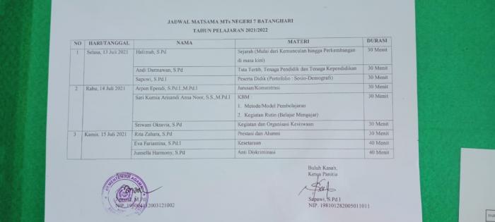 Panitia PPDB MTs Negeri 7 Batanghari Siapkan Jadwal Matsama
