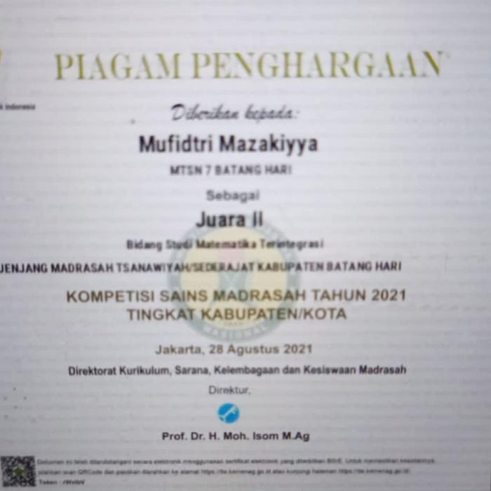 MTs Negeri 7 Batanghari Juara II KSM Matematika
