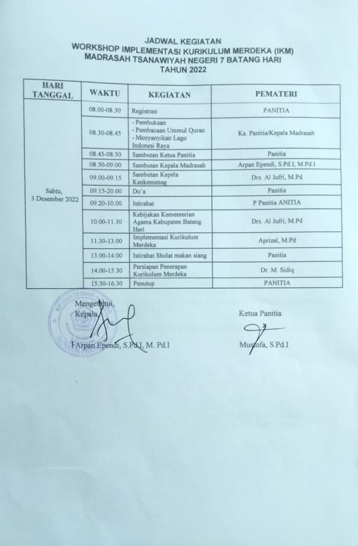 MTs Negeri 7 Batang Hari Jadwalkan Workhsop IKM pada awal Desember